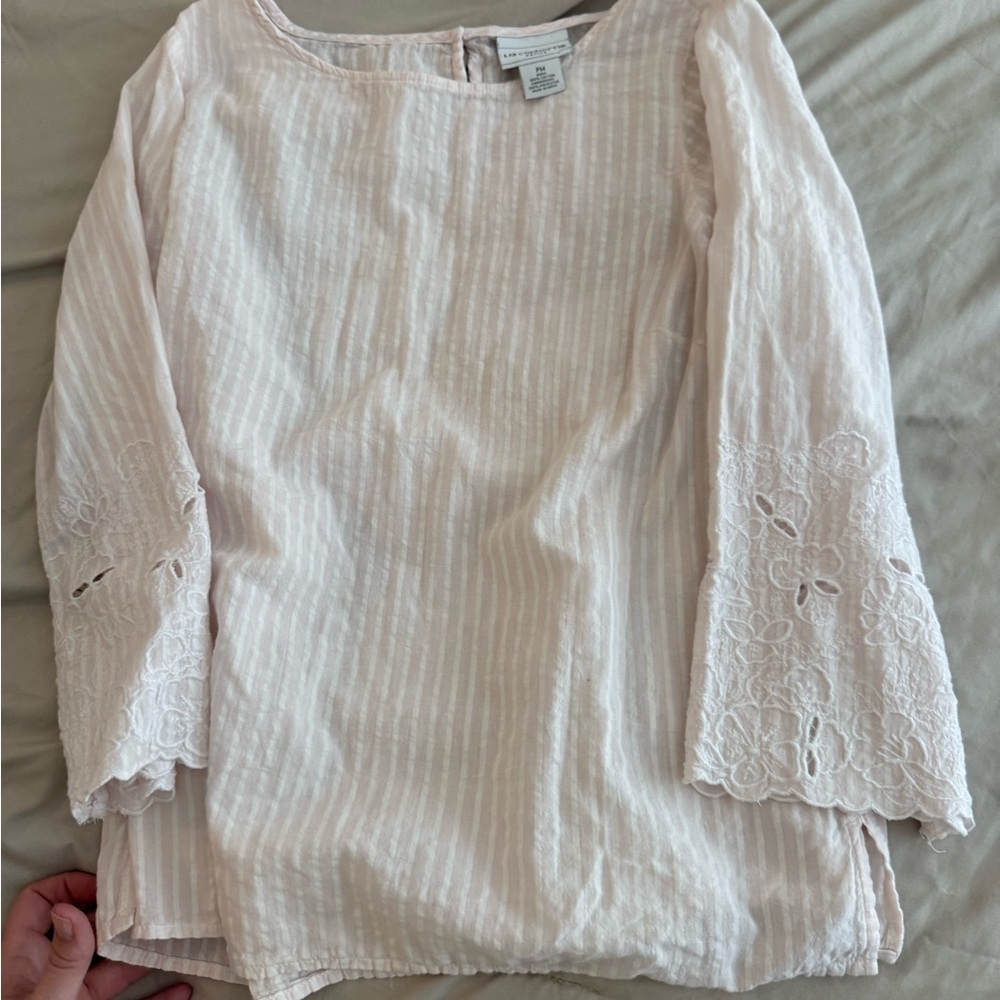 Liz Claiborne Cream Striped Lace Blouse